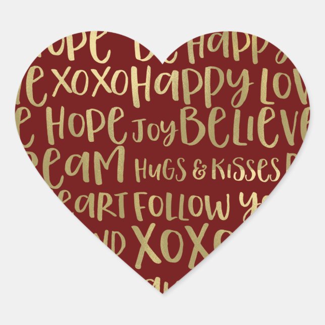 Red Gold Inspirational Words Heart Sticker (Front)
