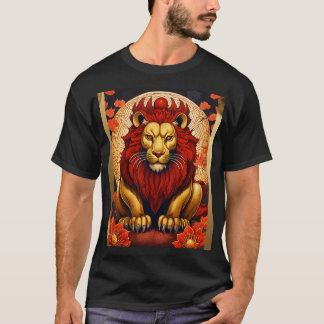 Red-Gold Japanese Lion with Spider Lilies T-Shirt