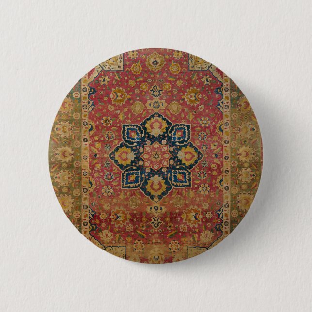 Red Gold Kashan Carpet Rug Persian Asian 2 Inch Round Button (Front)