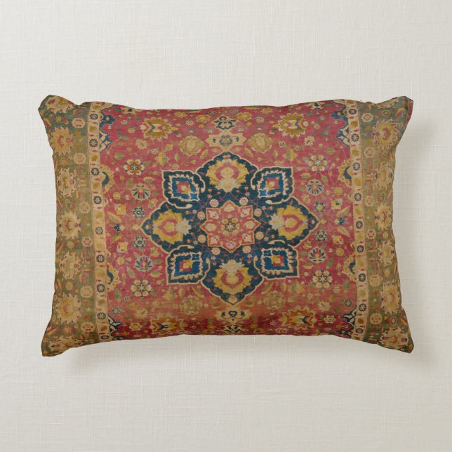 Red Gold Kashan Carpet Rug Persian Asian Accent Pillow (Front)