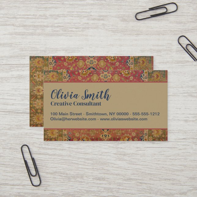 Red Gold Kashan Carpet Rug Persian Asian Business Card (Front/Back In Situ)