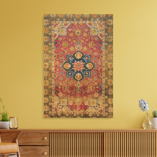 Red Gold Kashan Carpet Rug Persian Asian Canvas Print
