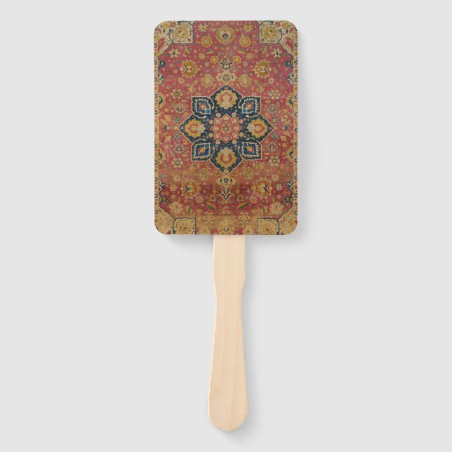 Red Gold Kashan Carpet Rug Persian Asian Hand Fan (Front)