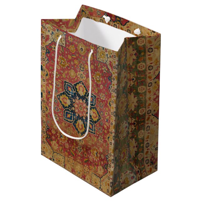 Red Gold Kashan Carpet Rug Persian Asian Medium Gift Bag (Front Angled)