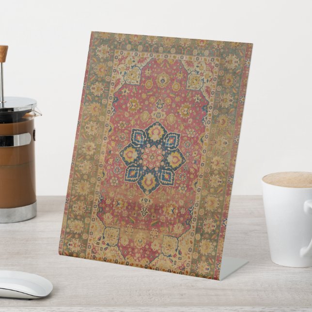 Red Gold Kashan Carpet Rug Persian Asian Pedestal Sign (In SItu)