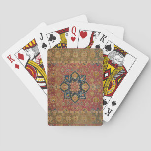 Red Gold Kashan Carpet Rug Persian Asian Playing Cards