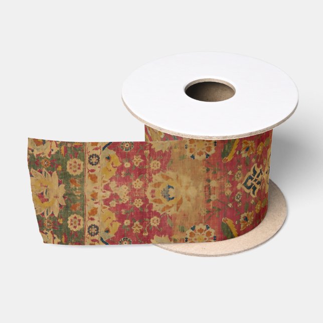Red Gold Kashan Carpet Rug Persian Asian Satin Ribbon (Spool)