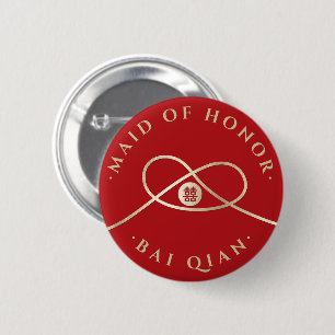 Red & Gold Knot Union Double Happiness Team Bride 2 Inch Round Button