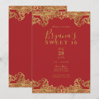 Red & Gold Lace Elegant Sweet 16 Party 