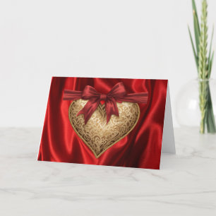 Red Gold Lace Heart Valentine's Day Heart Card
