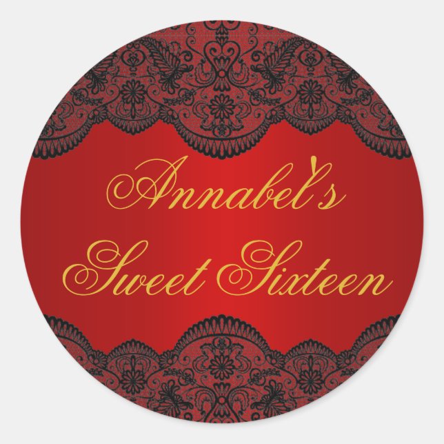 Red & Gold Lace Sweet 16 Sticker (Front)