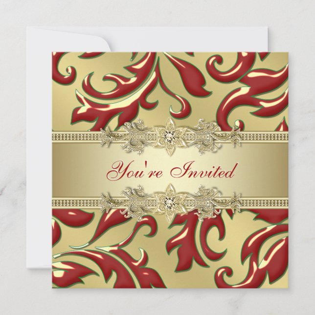 Red Gold Leaf Red Gold Corporate Christmas Party Invitation (Front)