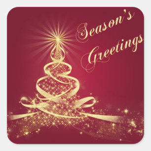 Red, Gold Lighted Tree Season's Greetings Sticker