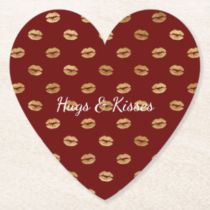 Red Gold Lips         Paper Coaster