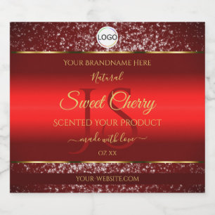 Red Gold Logo Initials Glitter Stars Product Label