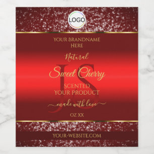 Red Gold Logo Initials Glitter Stars Product Label