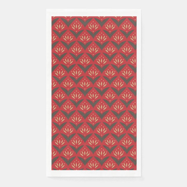Red gold lotus vintage ethnic pattern napkin (Front)