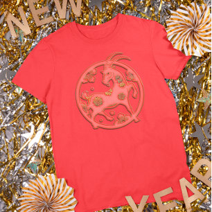 Red Gold Lunar New Year Goat Chinese Zodiac T-Shirt