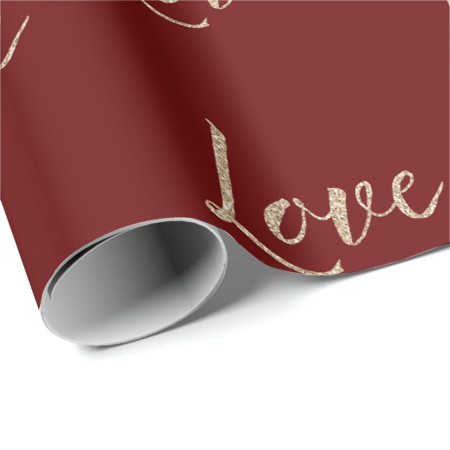 Red Gold Luxe Glitter Love Wrapping Paper (Roll Corner)