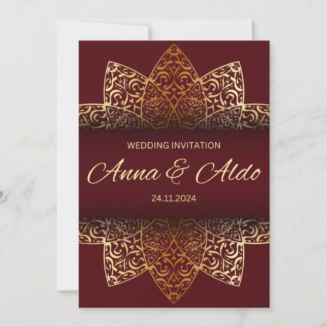 Red gold luxury wedding invitation card (Devant)