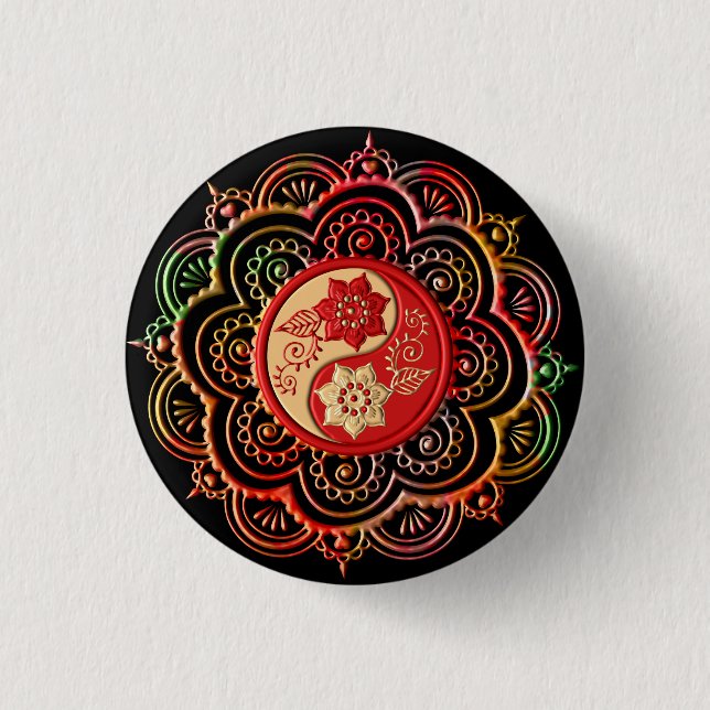 Red & Gold Mandala 1 Inch Round Button (Front)