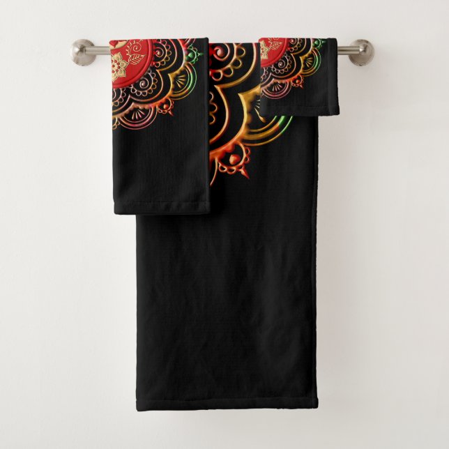 Red & Gold Mandala Bath Towel Set (Insitu)