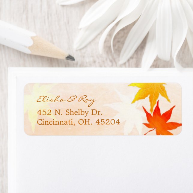 Red Gold Maple Leaf Mariage Adresse de retour (En situation)