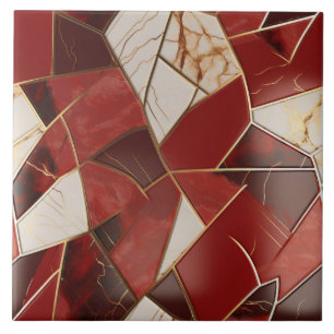 Red Gold Marble Abstract Patchwork Tile