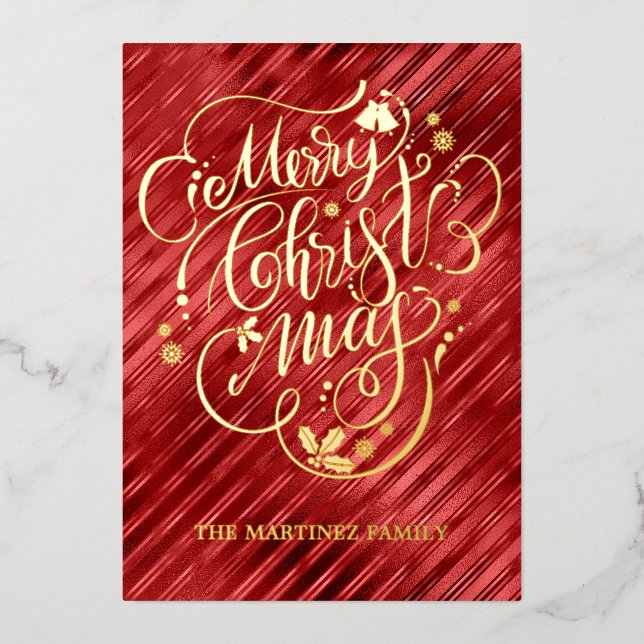 Red Gold Merry Christmas  Foil Holiday Card (Front)