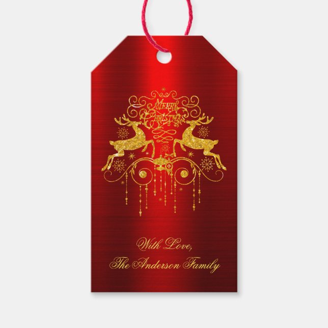 Red Gold Merry Christmas Gift Tags (Front)