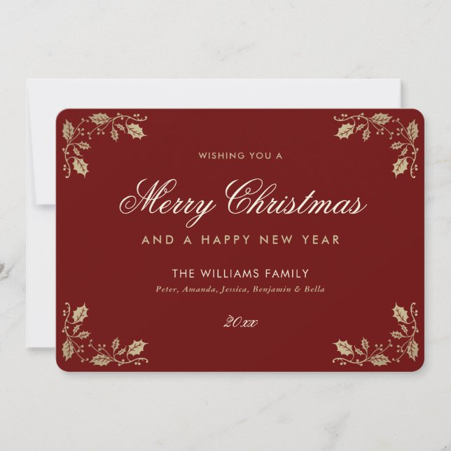Red Gold Merry Christmas Happy New Year Cards (Front)