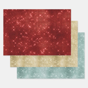 Red Gold Mint Sparkle Wrapping Paper Sheet
