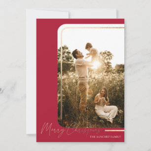 Red Gold Modern Border Photo Christmas Card 