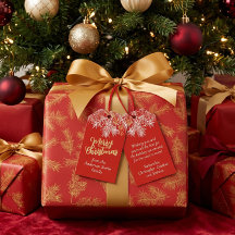 Red Gold Modern Elegant Christmas Botanical