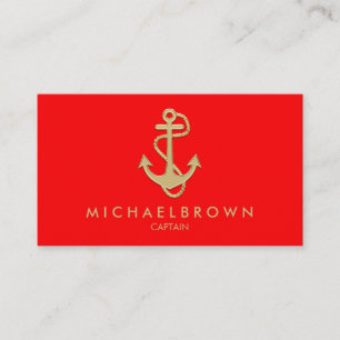 red gold modern nautical boating anchor business card