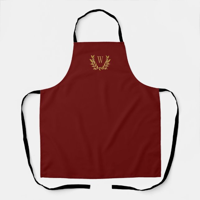 Red Gold Monogram Elegant Chic Fancy Pretty Apron (Front)