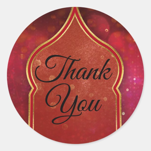 Red & Gold Moroccan Arabian Nights Wedding Favour Classic Round Sticker (Front)