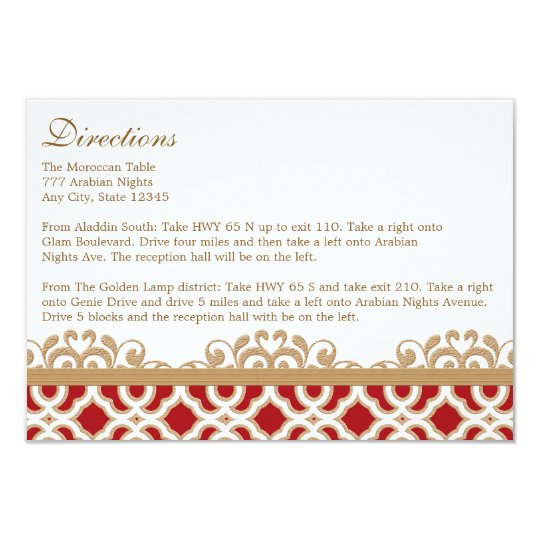Red Gold Moroccan Directions Accommodation Card