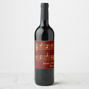RED GOLD MUSIC LOVER NOTES BEST DAD EVER TREBLE WINE LABEL