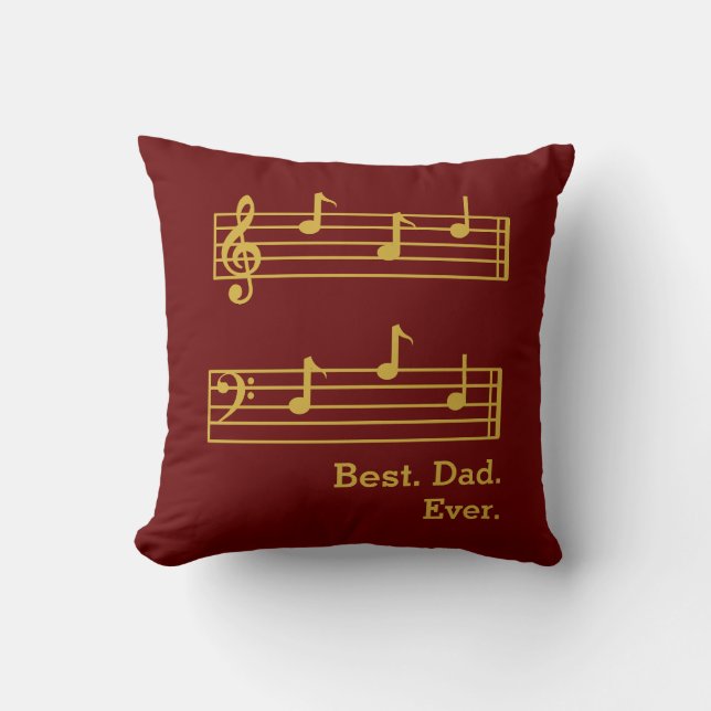 RED GOLD MUSIC NOTES BEST DAD EVER TREBLE BASS THROW PILLOW (Front)