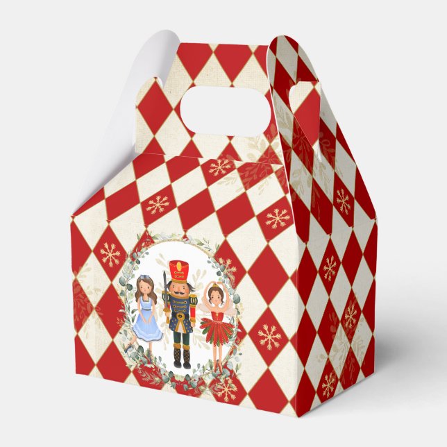 Red Gold Nutcracker Holiday Leafy Wreath Nursery T Favor Box (Front Side)
