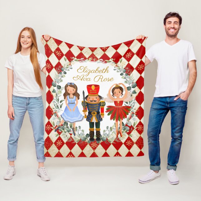 Red Gold Nutcracker Holiday Wreath Nursery Fleece Blanket (In Situ)