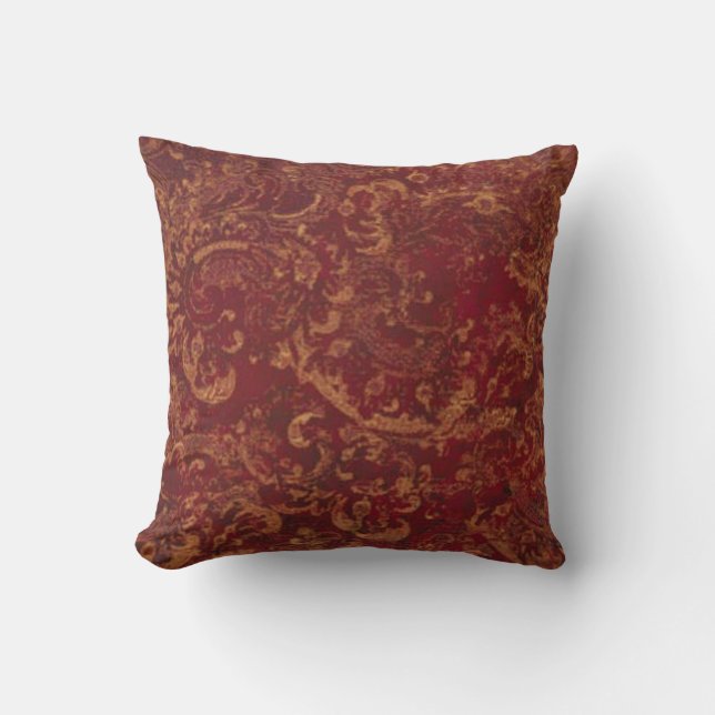 Red & Gold old Damask look Cushion (Front)