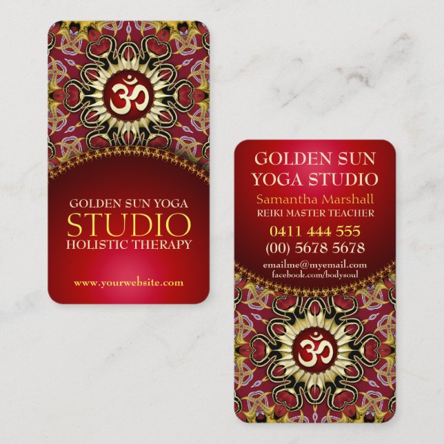 Red Gold OM Heart Yoga Love Cartes de visite (Devant / Derrière)