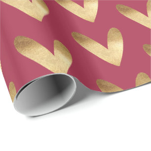 Red Gold Ombre Hearts Wrapping Paper