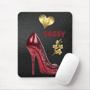 Red & Gold on Black High Heel Shoe   Mouse Pad