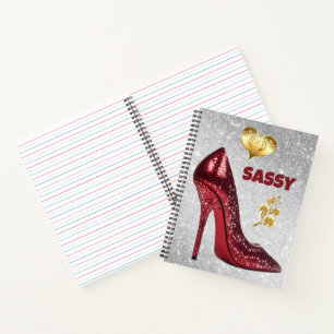 Red & Gold on silver High Heel Shoe Notebook
