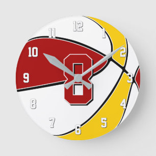 red gold or ANY team colours kids basketball Round Clock