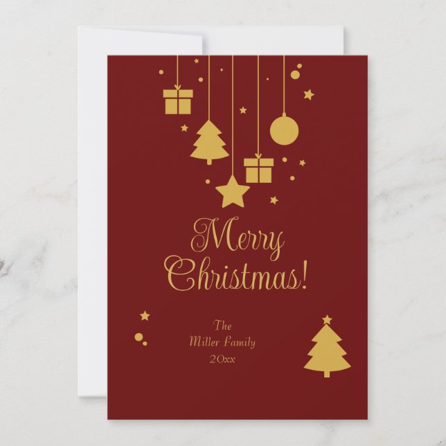 Red Gold Ornament Modern Christmas Holiday Card (Front)