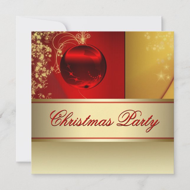 Red Gold Ornament Red Gold Christmas Party Invitation (Front)